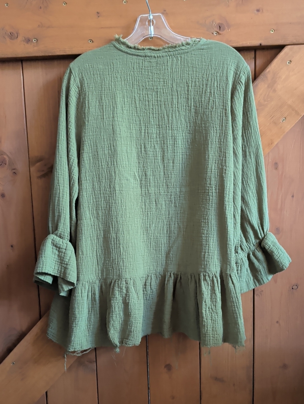 Canon Olive Green Gauze V-Neck Peplum Tunic - Picture 4 of 4